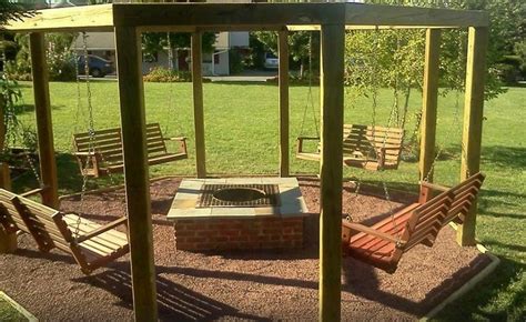 Fire pits are meant to be enjoyed from all sides, so be sure that there is space enough for chairs all the way around the pit. Fire Pit Swing Sets | The Owner-Builder Network