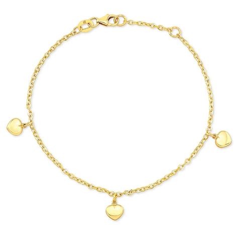 14k Yellow Gold Puffed Heart Charm Bracelet