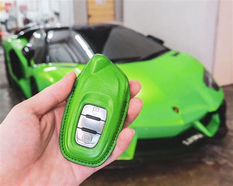 Custom Made Lamborghini Aventador Car Key Fob In Apple Green Chèvre