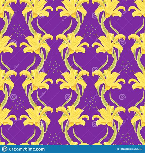 Seamless Pattern With Yellow Lilyvector Illustration Stock Vector