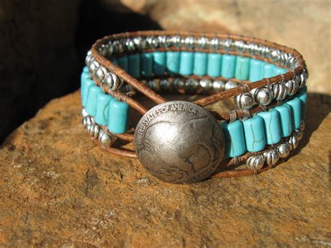 Turquoise And Leather Cuff Bracelet Western Jewelry