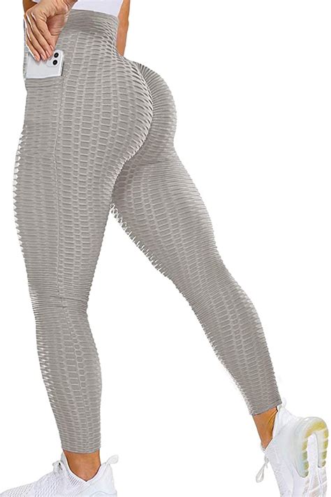 fittoo tiktok leggings pockets booty yoga pants high waisted honeycomb ruched butt lift textured
