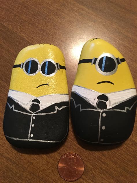 Mib Minions In Black Painted By Godsglitter On Etsy Painted Rocks