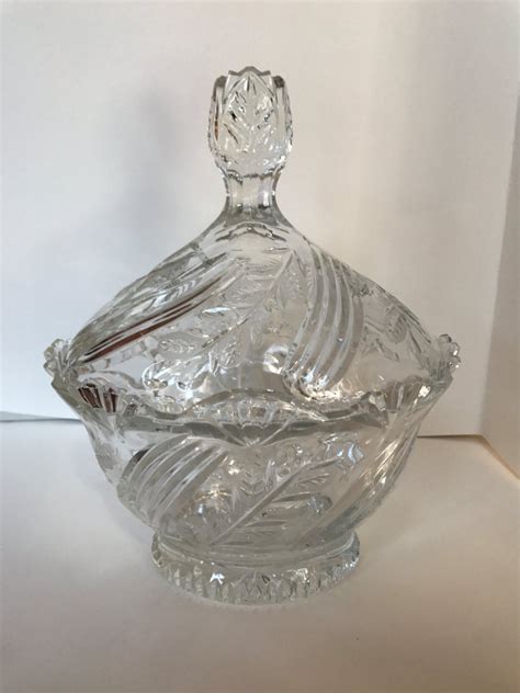 Vintage Etched Crystal Glass Candy Dish With Lid Etsy