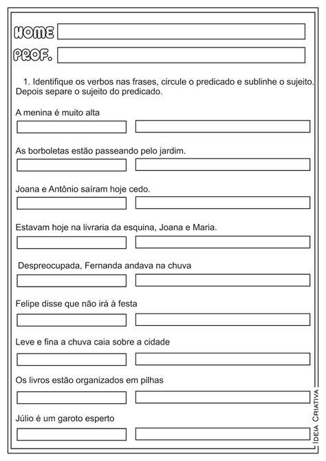 Tipos De Predicado Exercícios 8 Ano