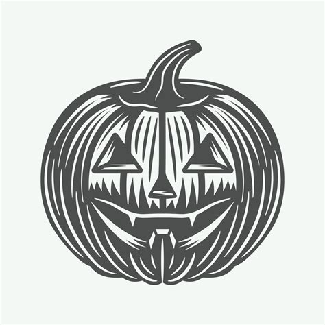Vintage Halloween Pumpkin In Retro Style Monochrome Graphic Art