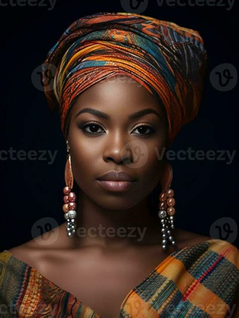 queen of africa beautiful african woman wearing a headscarf and looking at camera while standing