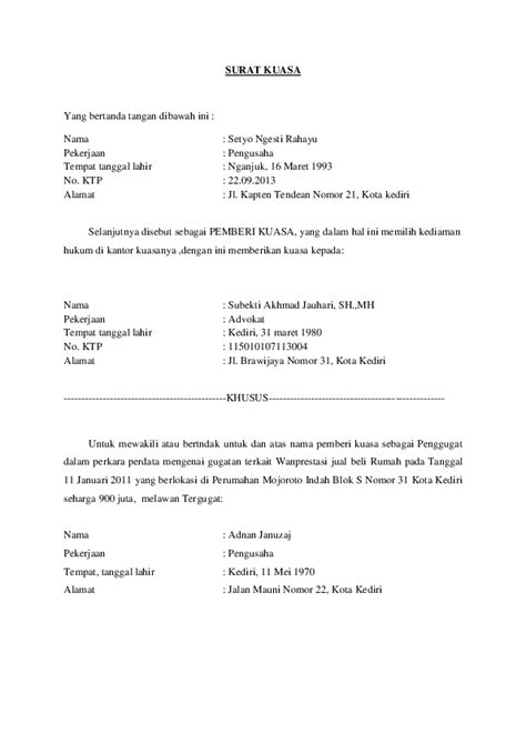 Dengan menggunakan surat kuasa maka orang lain dapat menjadi kunci bahwa telah diberikan kewenangan. Contoh Surat Gugatan Wanprestasi Jual Beli Tanah - Contoh Seputar Surat