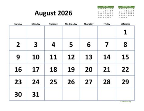 August 2026 Calendar With Extra Large Dates