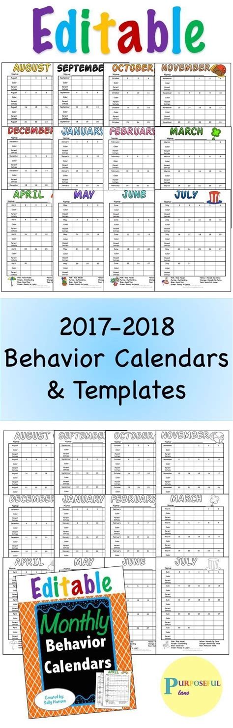 Free Editable Behavior Monthly Calendars Example Calendar Printable