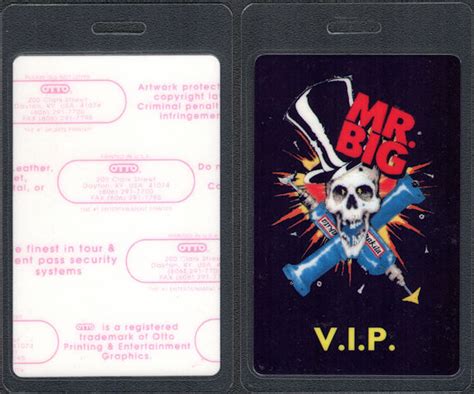 Mr Big Laminated Backstage Pass From The Lean Into It Tour Skull And Drills