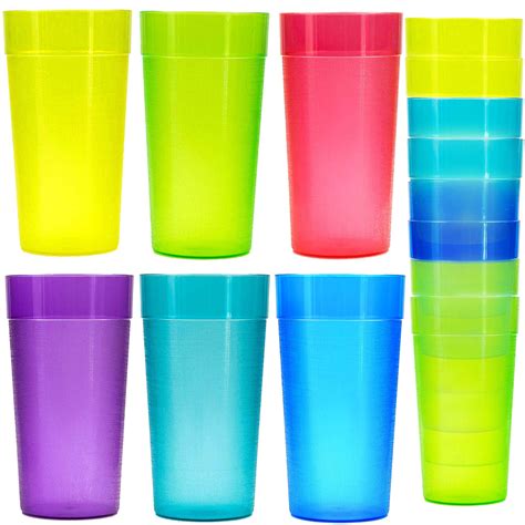 18 Pack 20 Ounce Plastic Tumblers Cafe Break Resistant Drinking Glasses Restaurant Quality