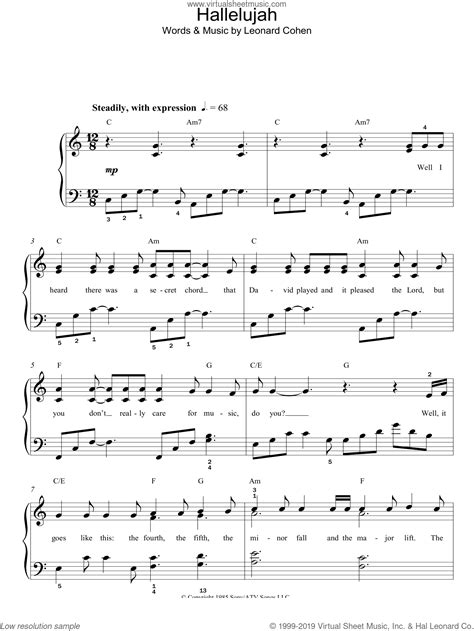 Printable Hallelujah Easy Piano Sheet Music Free Pdf Printable Word