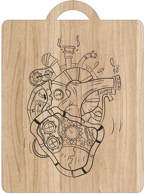 laser engraving mechanical heart art  cutting board  vector