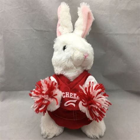 Bunny Rabbit Cheerleader Red White Pom Poms Piece Uniform Plush