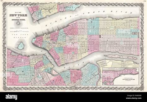 1855 Colton Map Of New York City Manhattan Brooklyn Hoboken First