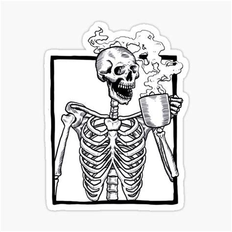 Halloween Skeleton Drinking Coffee Funny Sticker For Sale By