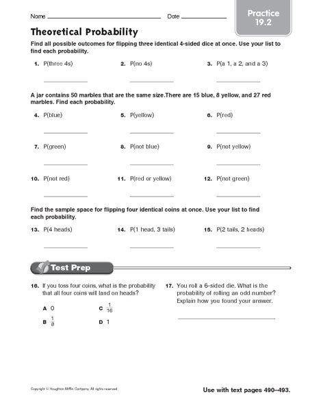 At this station you are going to find the theoretical and experimental probability of three different types of beans. Theoretical Probability: Practice Worksheet for 5th - 6th ...