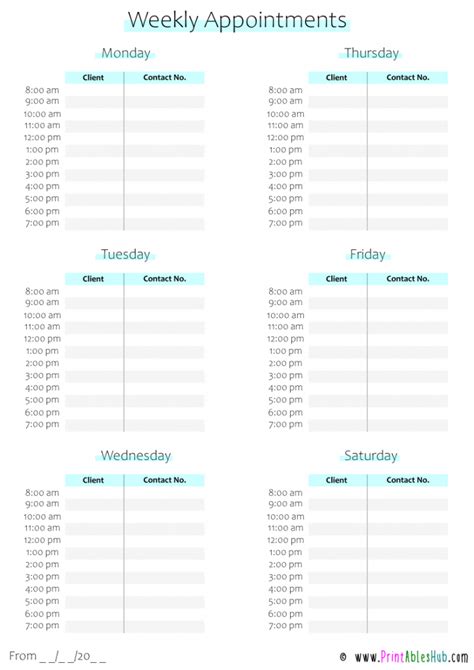 Free Printable Weekly Appointments Planner Template Sheet Pdf