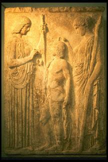 Pictures of Greek Relief Sculptures Conspiracy theorist claim an ancient greek sculpture depicts a woman using a 20th century tablet.
