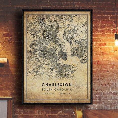 Charleston Vintage Map Print Charleston Map South Carolina Etsy
