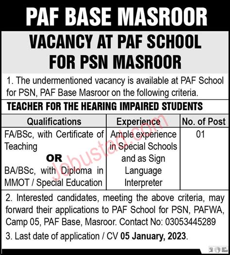 New Paf Base Masroor Jobs January 2023 Advertisement