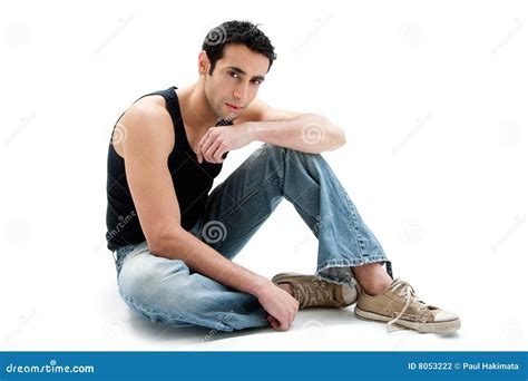 Handsome Guy Sitting On Floor Stock Photo Image Of Caucasian Jean