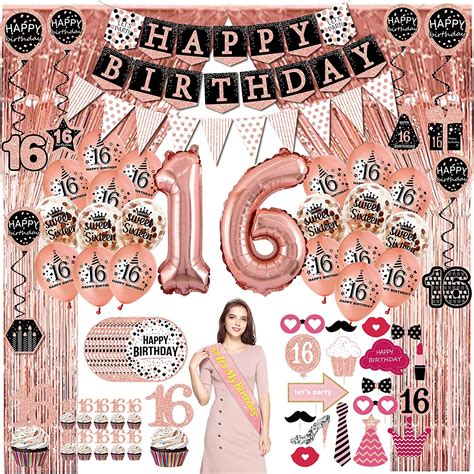 Sweet 16 Birthday Decorations Girls 76pack Rose Gold Party Banner Pennant Hanging Swirl