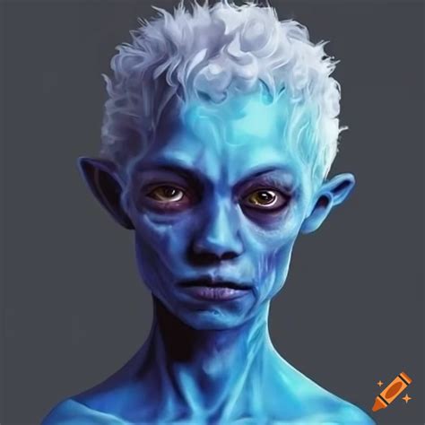 Portrait Of An Alien Man With White Hair And Blue Skin