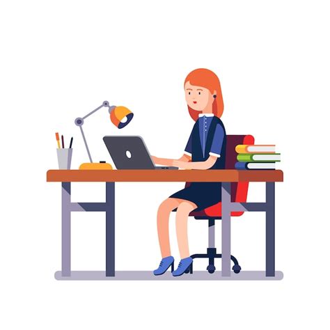 Free Vector Business Woman Working At Her Clean Office Desk