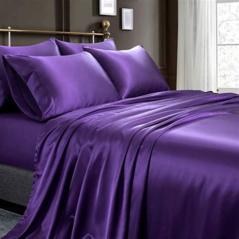 celion 6 pcs satin sheets queen size luxury silky purple satin bed sheets set with 1 deep