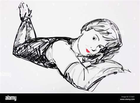 Portrait Of A Woman Lying Belly Down Drawing By Artist Gerhard Kraus