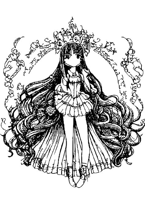 Beautiful Anime Long Wavy Hair Princess Coloring Page · Creative Fabrica