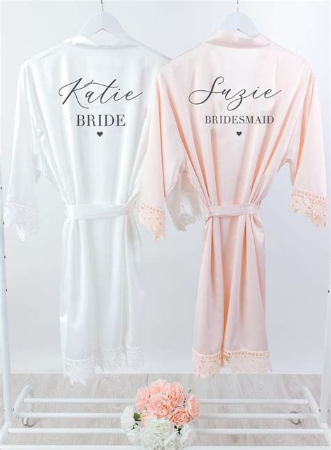 Bridesmaid Robes Pink Lace Robe Satin Wedding Robe Blush Etsy Pink