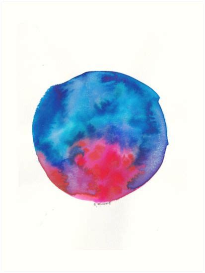 A Blue And Red Circle Painted With Watercolors