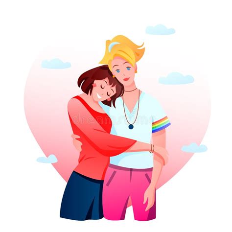 Lesbian Couple Lgbt Vector Illustration Cartoon Flat Happy Homosexual