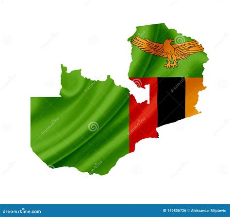 Map Of Zambia With Waving Flag Isolated On White Stock Photo Image Of