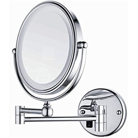 wall mount makeup vanity mirror with led light polished chrome finish and 8 inch double sided