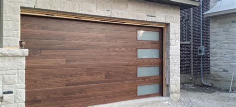 Modern Garage Door Fiberglass Wood Grain Modern Door With 4 Frosted