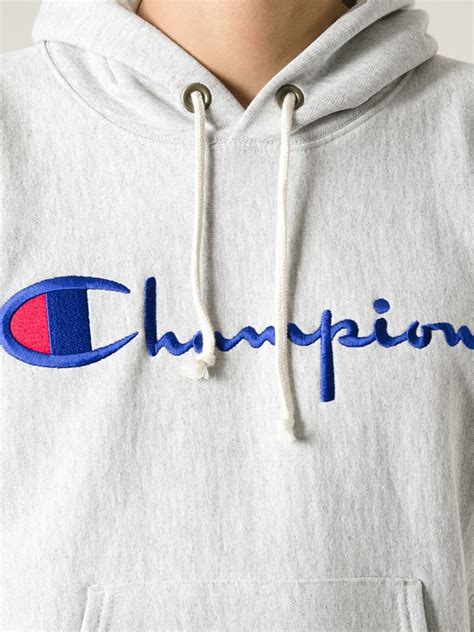 Champion Logo Hoodie In Gray For Men Grey Lyst