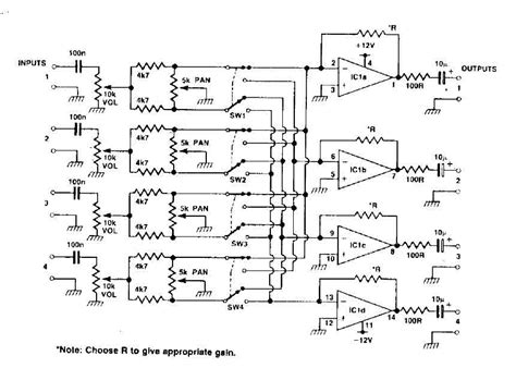 For my case two inputs are enough. 4 channel audio mixer with TL074 - Mixer - Audio_Circuit - Circuit Diagram - SeekIC.com