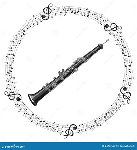 A Clarinet With Musical Notes On White Background Stock Vector