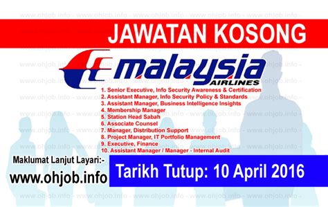 Ohjobs, jawatan kosong 2021, kerja kosong 2021, jawatan kosong kerajaan 2021, jawatan kosong swasta 2021, job vacancy, kerja kosong kerajaan, 2021, iklan jawatan kosong 2021, jobs in malaysia 2021, temuduga terbuka 2021, jawatan kosong kerajaan terkini, download borang. Job Vacancy at Malaysia Airlines Berhad - JAWATAN KOSONG ...