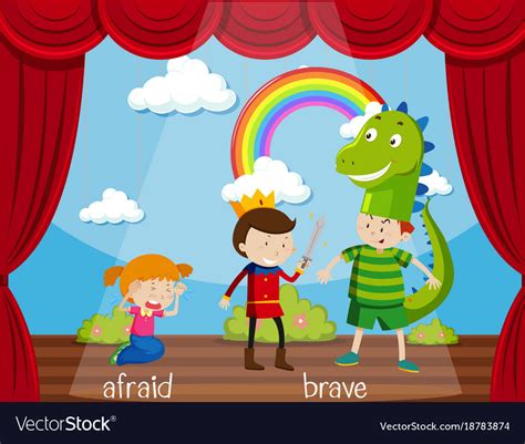 Opposite Word For Afraid And Brave Royalty Free Vector Image