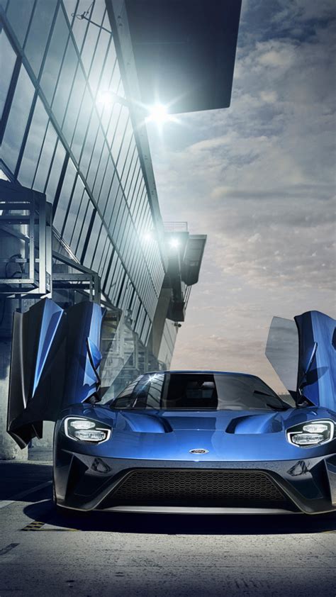 Download Wallpaper 540x960 Ford Gt Front Blue Sports Car Samsung