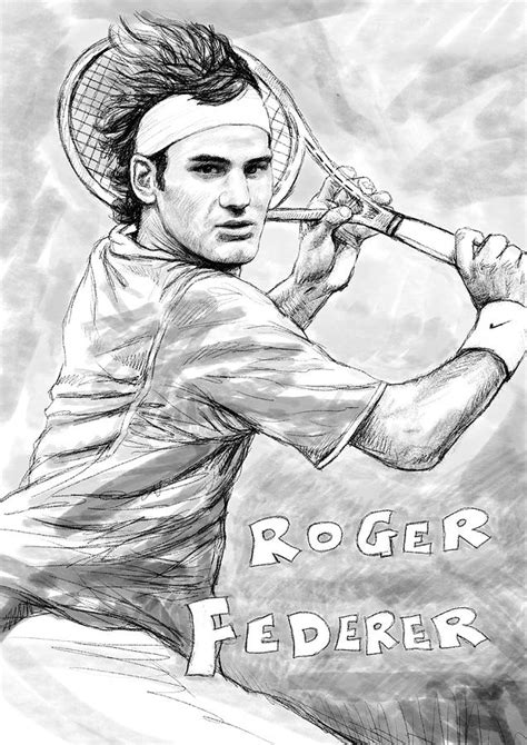 Roger Federer Art Drawing Sketch Portrait Painting By Kim Wang