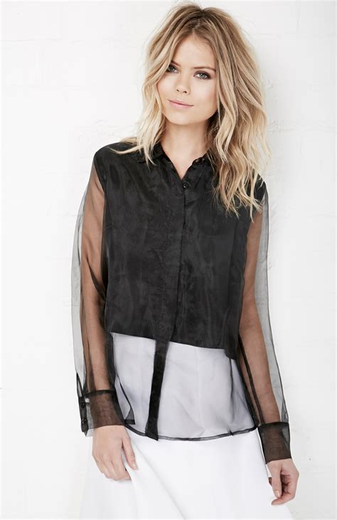 JOA Collar Sheer Dress Shirt In Black XS L DAILYLOOK