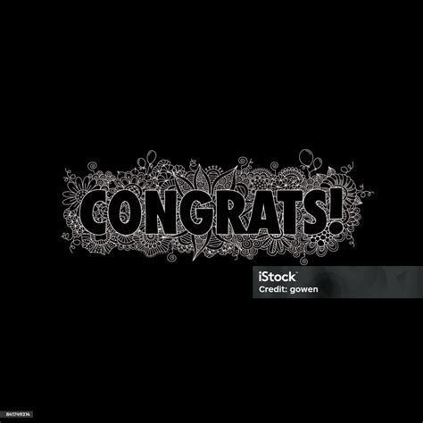 Congrats Hand Drawn Doodle Vector On A Black Background Stock