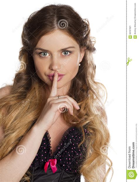 Portrait Of Attractive Young Woman With Finger On Lips Stock Image Image Of Finger Girl 56167921