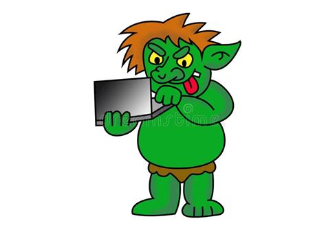 Internet Troll Funny Cartoon Illustration Of Green Computer Hacker